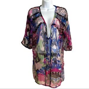 Sheer Multicolor Swim Coverup Small